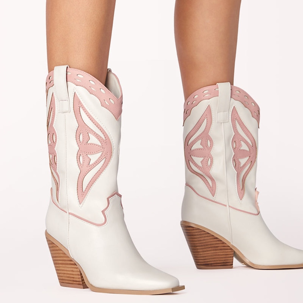 BILLINI CLAIRE IVORY-ROSE western boots 6 Nwob